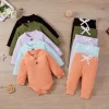 Infant Newborn Baby Girl Boy Spring Autumn Ribbed/Plaid Solid Clothes Sets Long Sleeve Bodysuits Elastic Pants 2PCs Outfits - Image 6