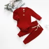 Infant Newborn Baby Girl Boy Spring Autumn Ribbed/Plaid Solid Clothes Sets Long Sleeve Bodysuits Elastic Pants 2PCs Outfits - Image 2