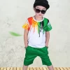 2022 New Summer Boys Clothing Set Casual Hip-hop Stripe Colorful T-Shirt Pants 2Pcs Suit Kindergarten Performance Kids Clothes - Image 3