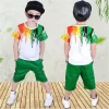2022 New Summer Boys Clothing Set Casual Hip-hop Stripe Colorful T-Shirt Pants 2Pcs Suit Kindergarten Performance Kids Clothes - Image 4