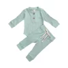Infant Newborn Baby Girl Boy Spring Autumn Ribbed/Plaid Solid Clothes Sets Long Sleeve Bodysuits Elastic Pants 2PCs Outfits - Image 4