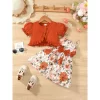 2PCS Children Girls Clothes Set Sling Floral Dress Solid Short Sleeves Overcoat Costume Summer Dress for Kids Girl 1-6 Years - Image 3