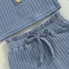 Summer Toddler Baby Girls Outfit Clothes Sets Solid Color Button Vest Ribbed Drawstring Shorts Baby Children Clothing - Image 5