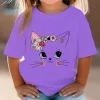 Kids T Shirt Flower Cat Graphic Shirt Summer Girls Floral Kitty Tops White Short Sleeve Wild Tee Cute Animal Cartoon Cat T-shirt - Image 5
