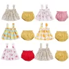 Summer Thin Newborn Baby Clothes Set For Girls Floral Print Mini Sleeveless Dress PP Shorts Cotton 2Pcs Set Infant Baby Outfits