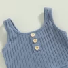 Summer Toddler Baby Girls Outfit Clothes Sets Solid Color Button Vest Ribbed Drawstring Shorts Baby Children Clothing - Image 4