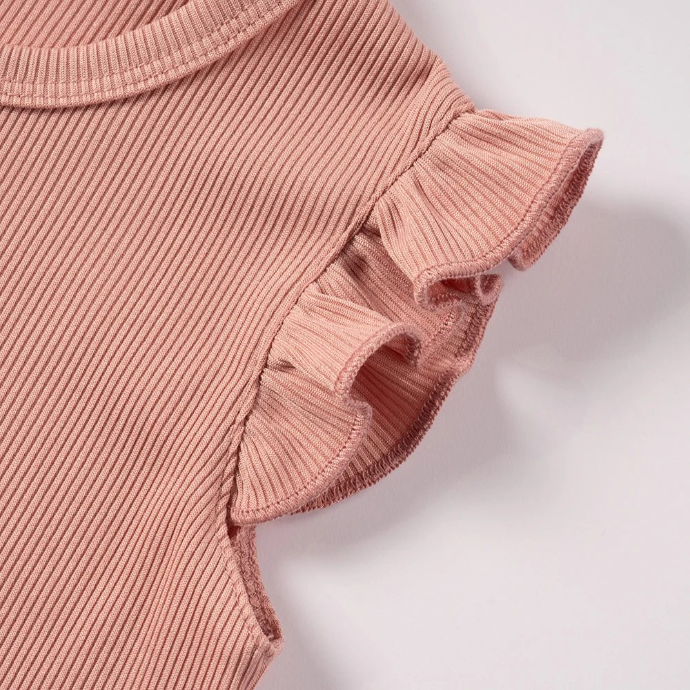 2 Piece Summer Suit for Preschool Girls Solid Color Casual Short Sleeve Shorts for Girls Comfortable and Soft Clothes - Image 5