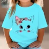 Kids T Shirt Flower Cat Graphic Shirt Summer Girls Floral Kitty Tops White Short Sleeve Wild Tee Cute Animal Cartoon Cat T-shirt - Image 4
