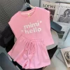 Girls Clothes Sets Summer Children Short-sleeved Suit Teenage Girls Letter T-shirt Shorts Tracksuit Outfit Sports Clothing Set