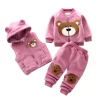 Autumn Winter Baby Boys Clothes Sets Thick Fleece Cartoon Bear Jacket Vest Pants 3Pcs Cotton Sport Suit For Girls Warm Outfits - Image 2