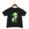 Hello Human Print T Shirt Baby Boys Funny Alien UFO T-shirt Cute Cat Graphics Kids Clothes Girls Harajuku Summer Streetwear Top