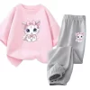 2pcs Girls Clothes Cute Cat Short-sleeved Children T-shirts Pants Suit Cotton Kids Clothing Sets Summer Kids Outfit