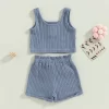 Summer Toddler Baby Girls Outfit Clothes Sets Solid Color Button Vest Ribbed Drawstring Shorts Baby Children Clothing - Image 3
