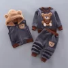 Autumn Winter Baby Boys Clothes Sets Thick Fleece Cartoon Bear Jacket Vest Pants 3Pcs Cotton Sport Suit For Girls Warm Outfits - Image 4