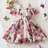 2024 New Suspend Dress for Girls Print Dress Elegant Children Summer Casual Clothes Chiffon Kids Flower Tutu Princess Dresses - Image 2