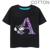 Black Kuromi Anime Letter ABCD Cotton Children T-Shirt Name Combination Tee Shirts Cartoons Kawaii Kid Casual Girl Boy Harajuku