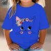 Kids T Shirt Flower Cat Graphic Shirt Summer Girls Floral Kitty Tops White Short Sleeve Wild Tee Cute Animal Cartoon Cat T-shirt - Image 2