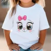 Kids T Shirt Pink Bow Kitten Shirt Summer Girls Cute Cartoon Cat Graphic Tops White Short Sleeve Wild Tees Animal Anime Clothes
