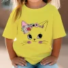 Kids T Shirt Flower Cat Graphic Shirt Summer Girls Floral Kitty Tops White Short Sleeve Wild Tee Cute Animal Cartoon Cat T-shirt - Image 6