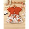 2PCS Children Girls Clothes Set Sling Floral Dress Solid Short Sleeves Overcoat Costume Summer Dress for Kids Girl 1-6 Years - Image 4