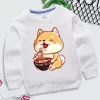 Shiba Inu Ramen Bowl Print Girls Hoodie Boys Sweatshirts Long Sleeved Hoody Children Spring Casual Clothes Toddler Tracksuit